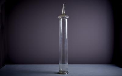 Large 1920s Glass Pillar with Delicate Floral Engravings
