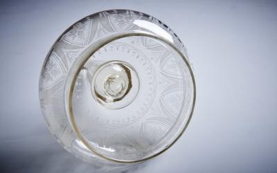 Large 1920s Glass Pillar with Delicate Floral Engravings