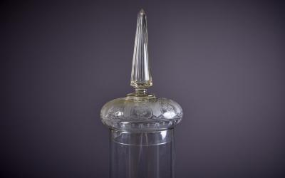 Large 1920s Glass Pillar with Delicate Floral Engravings