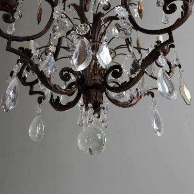Large 1940s painted iron and glass chandelier France
