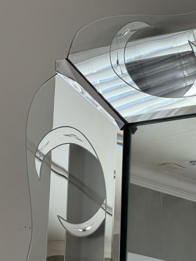 Large 1950s Hollywood Regency Mirror with Etched and Mirrored Glass Frame