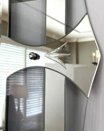 Large 1950s Hollywood Regency Mirror with Etched and Mirrored Glass Frame