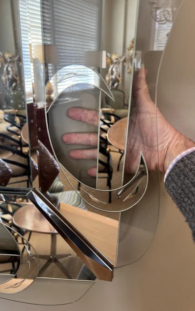 Large 1950s Hollywood Regency Mirror with Etched and Mirrored Glass Frame