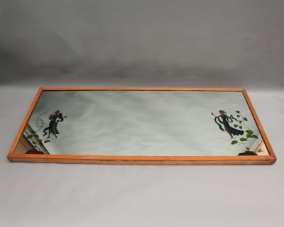 Large 1950th Illuminated Wood Framed Mirror