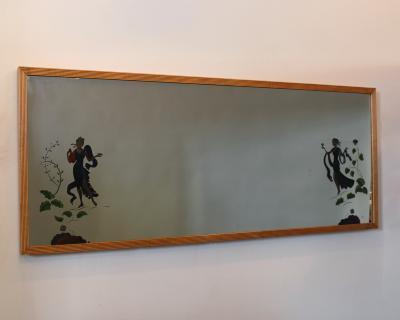 Large 1950th Illuminated Wood Framed Mirror