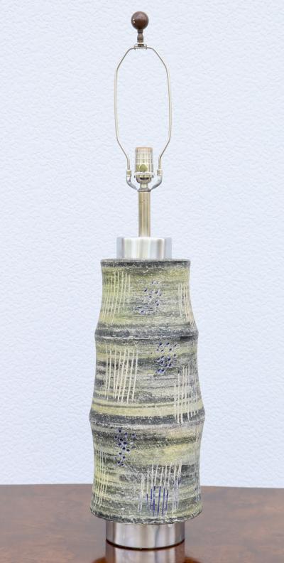 Large 1960s Mid Century Modern Pottery And Aluminum Italian Table Lamp