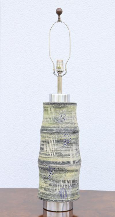Large 1960s Mid Century Modern Pottery And Aluminum Italian Table Lamp