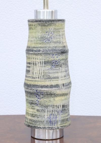 Large 1960s Mid Century Modern Pottery And Aluminum Italian Table Lamp