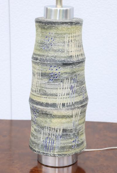 Large 1960s Mid Century Modern Pottery And Aluminum Italian Table Lamp