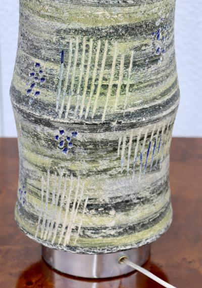 Large 1960s Mid Century Modern Pottery And Aluminum Italian Table Lamp
