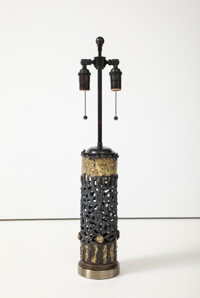 Large 1970s Brutalist Gilded metal and BronzedLamp 
