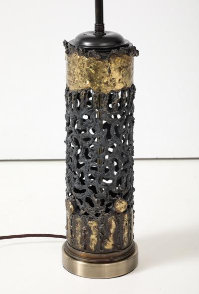 Large 1970s Brutalist Gilded metal and BronzedLamp 