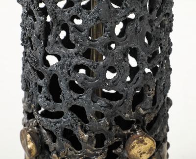 Large 1970s Brutalist Gilded metal and BronzedLamp 