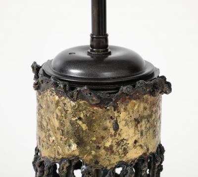 Large 1970s Brutalist Gilded metal and BronzedLamp 