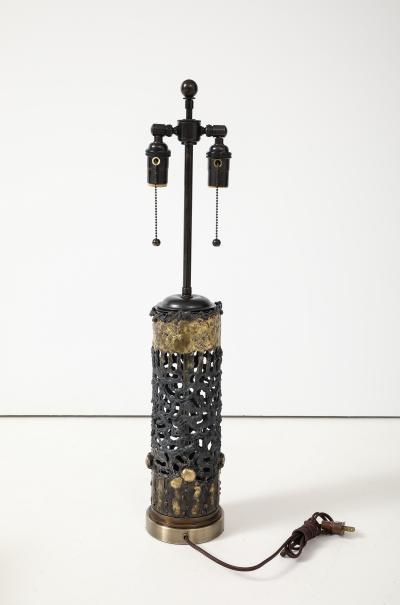 Large 1970s Brutalist Gilded metal and BronzedLamp 