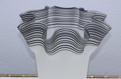 Large 1970s Frosted Glass Handkerchief Italian Vase