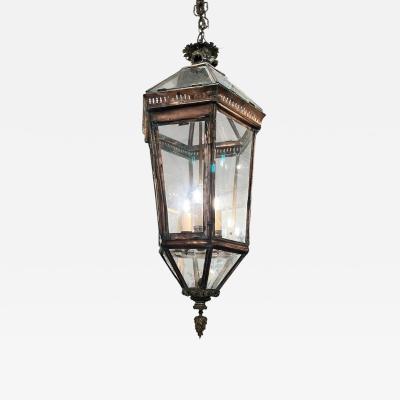 Large 19th Century Copper and Brass French Lantern Chandelier