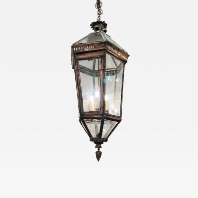 Large 19th Century Copper and Brass French Lantern Chandelier