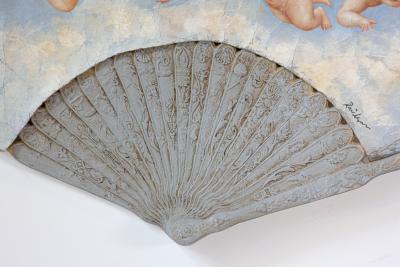 Large 19th Century French Decorative Fan with Chubby Angels on Blue Sky