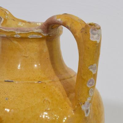 Large 19th Century French Yellow Glazed Terracotta Jug or Water Cruche Orjol