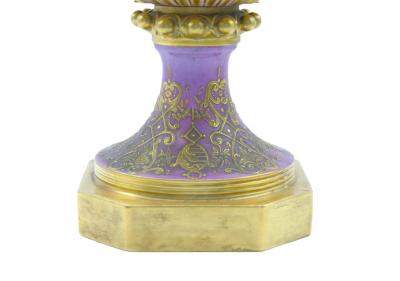Large 19th Century Gilt Painted Porcelain Pair Urn