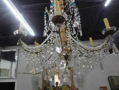 Large 19th Century Italian Genovese Giltwood and Crystal Chandelier