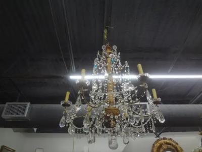 Large 19th Century Italian Genovese Giltwood and Crystal Chandelier