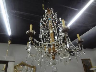 Large 19th Century Italian Genovese Giltwood and Crystal Chandelier