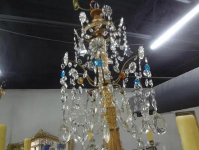 Large 19th Century Italian Genovese Giltwood and Crystal Chandelier