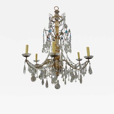 Large 19th Century Italian Genovese Giltwood and Crystal Chandelier