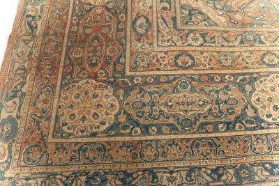 Large 19th Century Persian Tabriz Ivory Blue Gold and Green Handmade Wool Rug