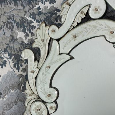 Large 19th c Venetian Reverse Etched Mirror with Original Beveled Mirror Plate