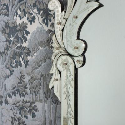 Large 19th c Venetian Reverse Etched Mirror with Original Beveled Mirror Plate