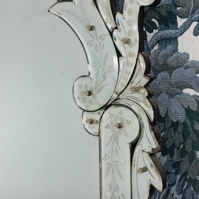 Large 19th c Venetian Reverse Etched Mirror with Original Beveled Mirror Plate