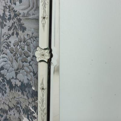 Large 19th c Venetian Reverse Etched Mirror with Original Beveled Mirror Plate