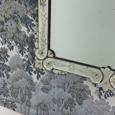 Large 19th c Venetian Reverse Etched Mirror with Original Beveled Mirror Plate