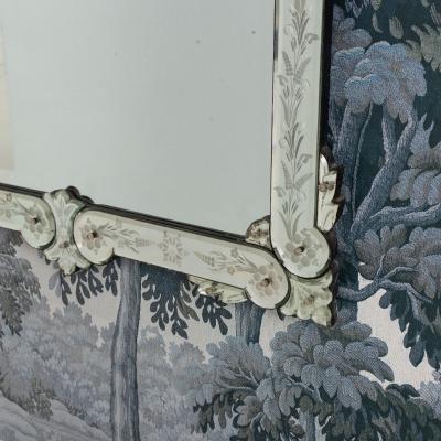 Large 19th c Venetian Reverse Etched Mirror with Original Beveled Mirror Plate