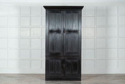 Large 19thC Ebonised English Pine Housekeepers Cupboard