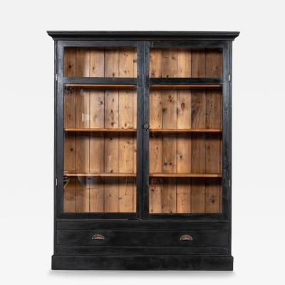 Large 19thC Ebonised Glazed Pine Housekeepers Cabinet
