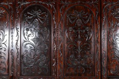 Large 19thC English Breakfront Mahogany Carved Linen Press