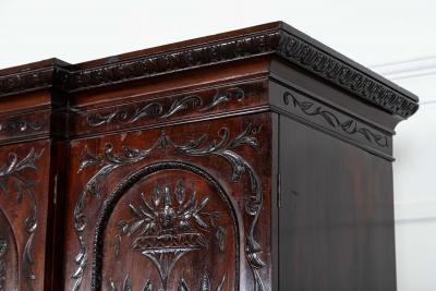 Large 19thC English Breakfront Mahogany Carved Linen Press