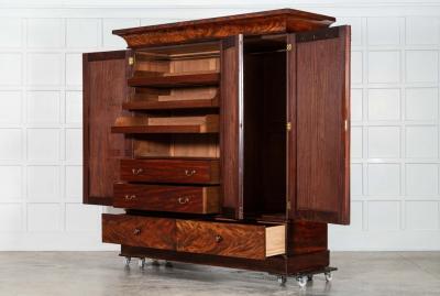 Large 19thC English Carved Mahogany Linen Press