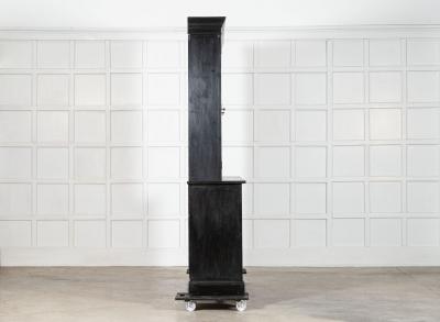 Large 19thC English Ebonised Fruitwood Pine Glazed Bookcase Dresser