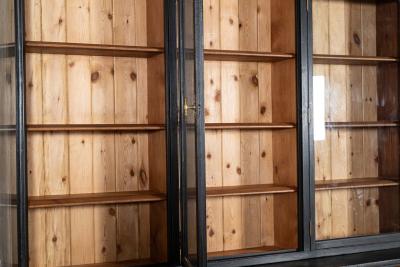 Large 19thC English Ebonised Fruitwood Pine Glazed Bookcase Dresser