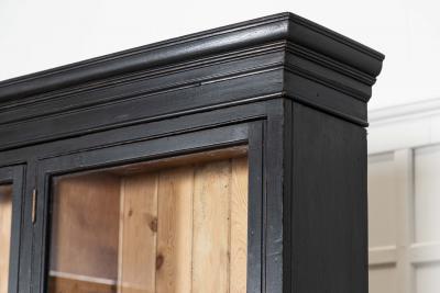 Large 19thC English Ebonised Fruitwood Pine Glazed Bookcase Dresser