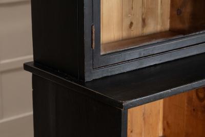 Large 19thC English Ebonised Fruitwood Pine Glazed Bookcase Dresser