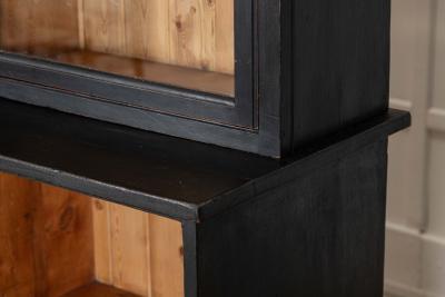 Large 19thC English Ebonised Fruitwood Pine Glazed Bookcase Dresser