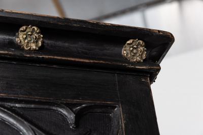 Large 19thC English Ebonised Gothic Pine Linen Press