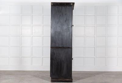 Large 19thC English Ebonised Gothic Pine Linen Press