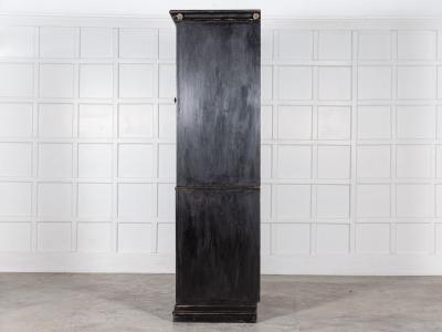 Large 19thC English Ebonised Gothic Pine Linen Press